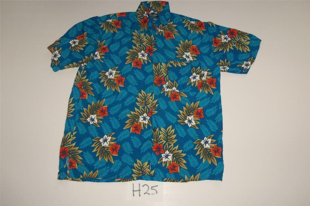 Blue Sky Hawaiian Shirt Size Large Rayon Mens -0713H25